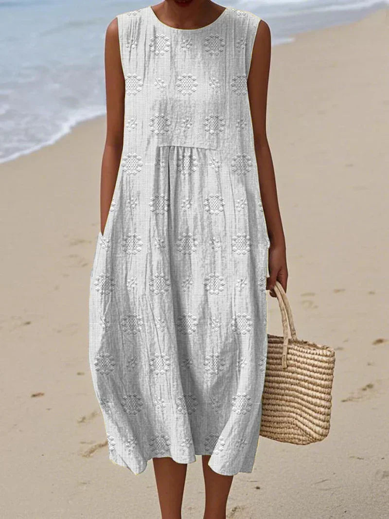Fashion Flowing Sleeveless Floral Embroidered Midi Dress for Women
