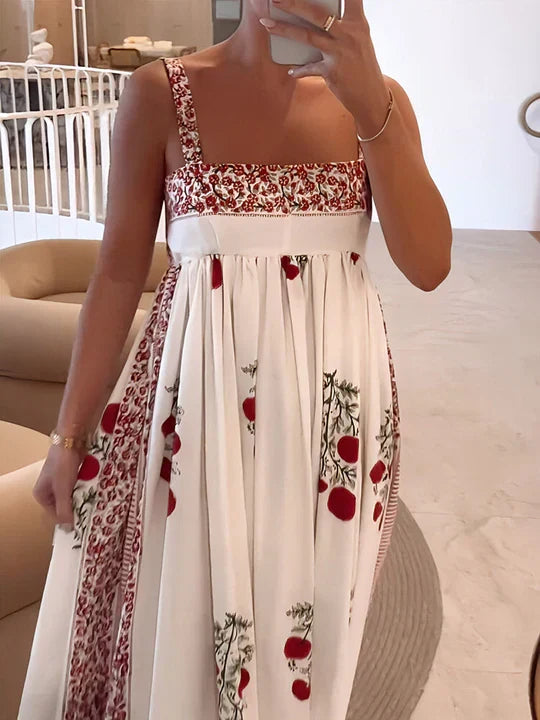 Retro Flattering Cherry Maxi Summer Party Dress for Women
