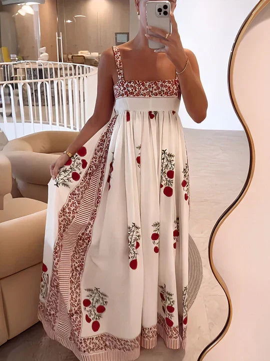Retro Flattering Cherry Maxi Summer Party Dress for Women