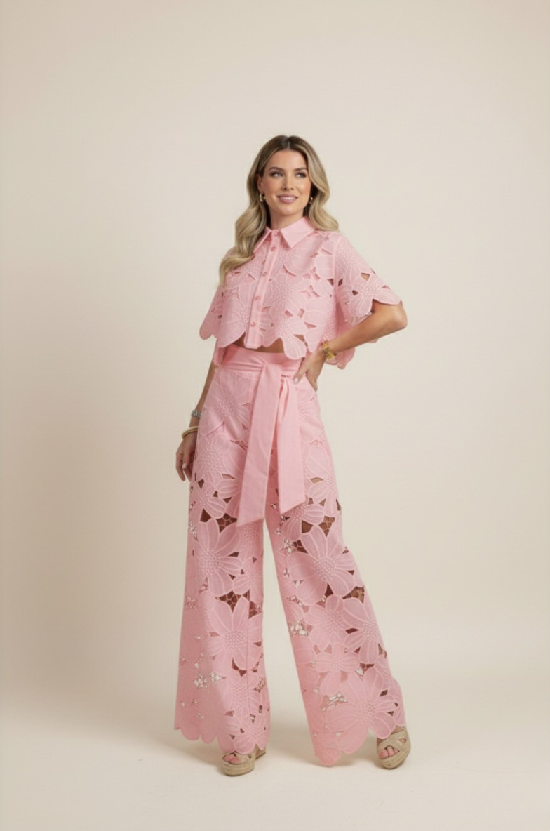 Women's Modern Flattering Floral Breezy Two-Piece Cut Out Set