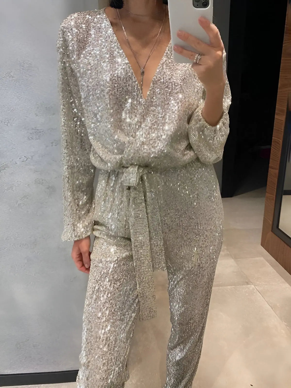 Haley | Women’s Sequined Belt Jumpsuit