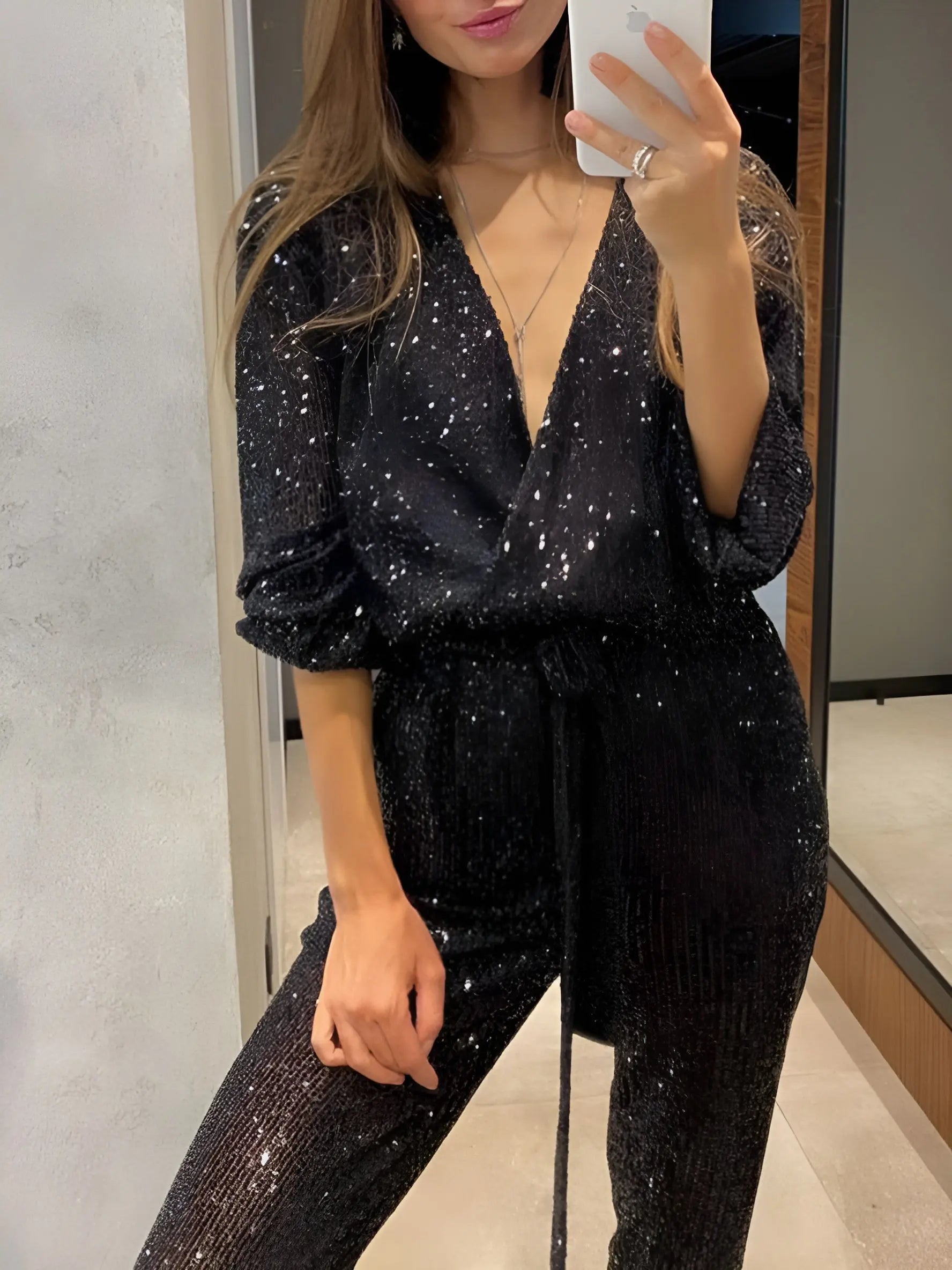 Haley | Women’s Sequined Belt Jumpsuit