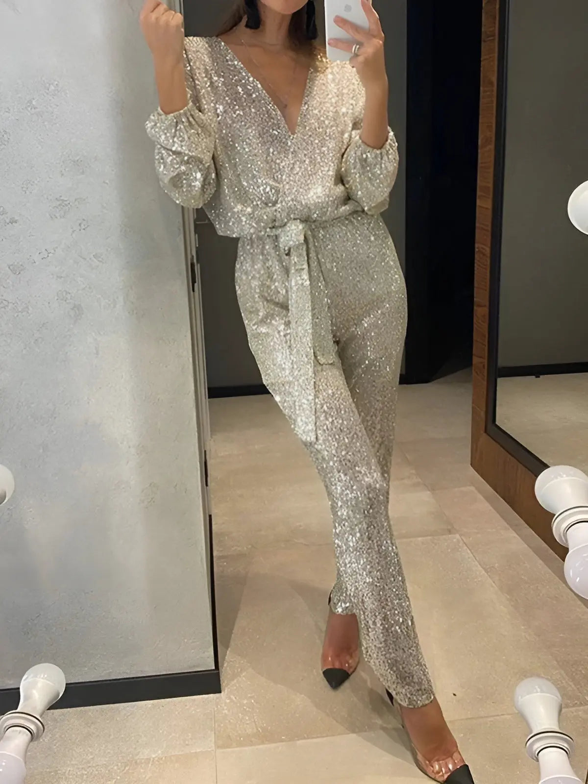 Haley | Women’s Sequined Belt Jumpsuit