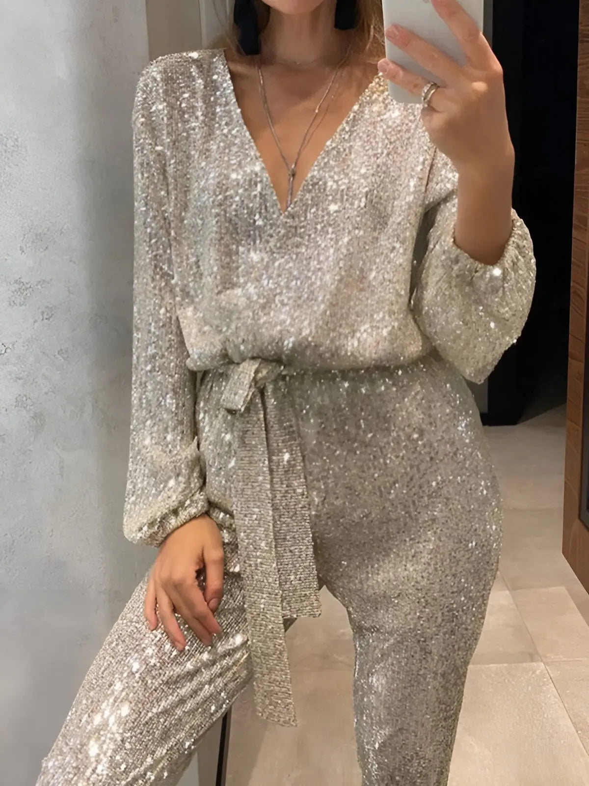Haley | Women’s Sequined Belt Jumpsuit