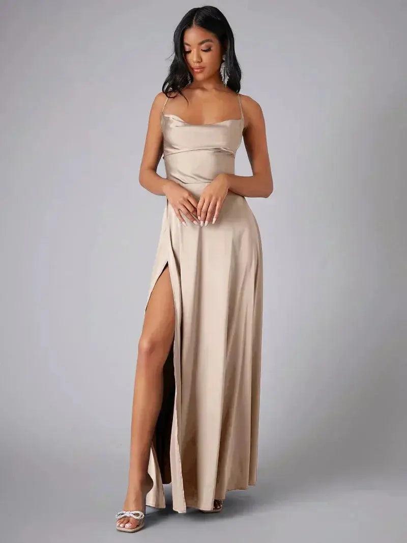 Miana | Women’s Satin Cowl Neck Maxi Dress