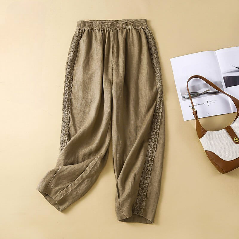 Mimi | Women’s Embroidered Cotton-Linen Pants
