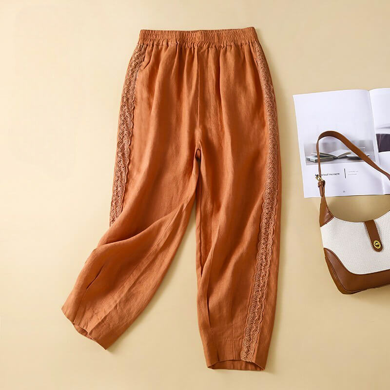 Mimi | Women’s Embroidered Cotton-Linen Pants