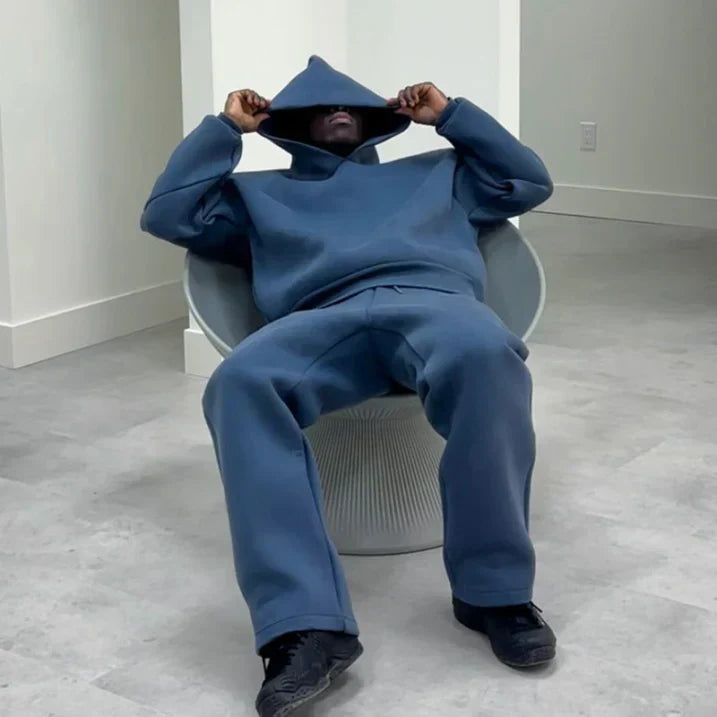 Men's Trendy Oversized Sporty Warm Tracksuit - Hoodie and Drawstring Trouser