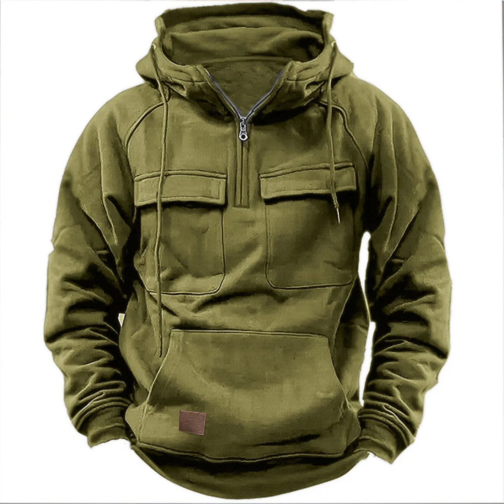 Men's Modern Streetwear Half-Zip Winter Hoodie with Front Pockets