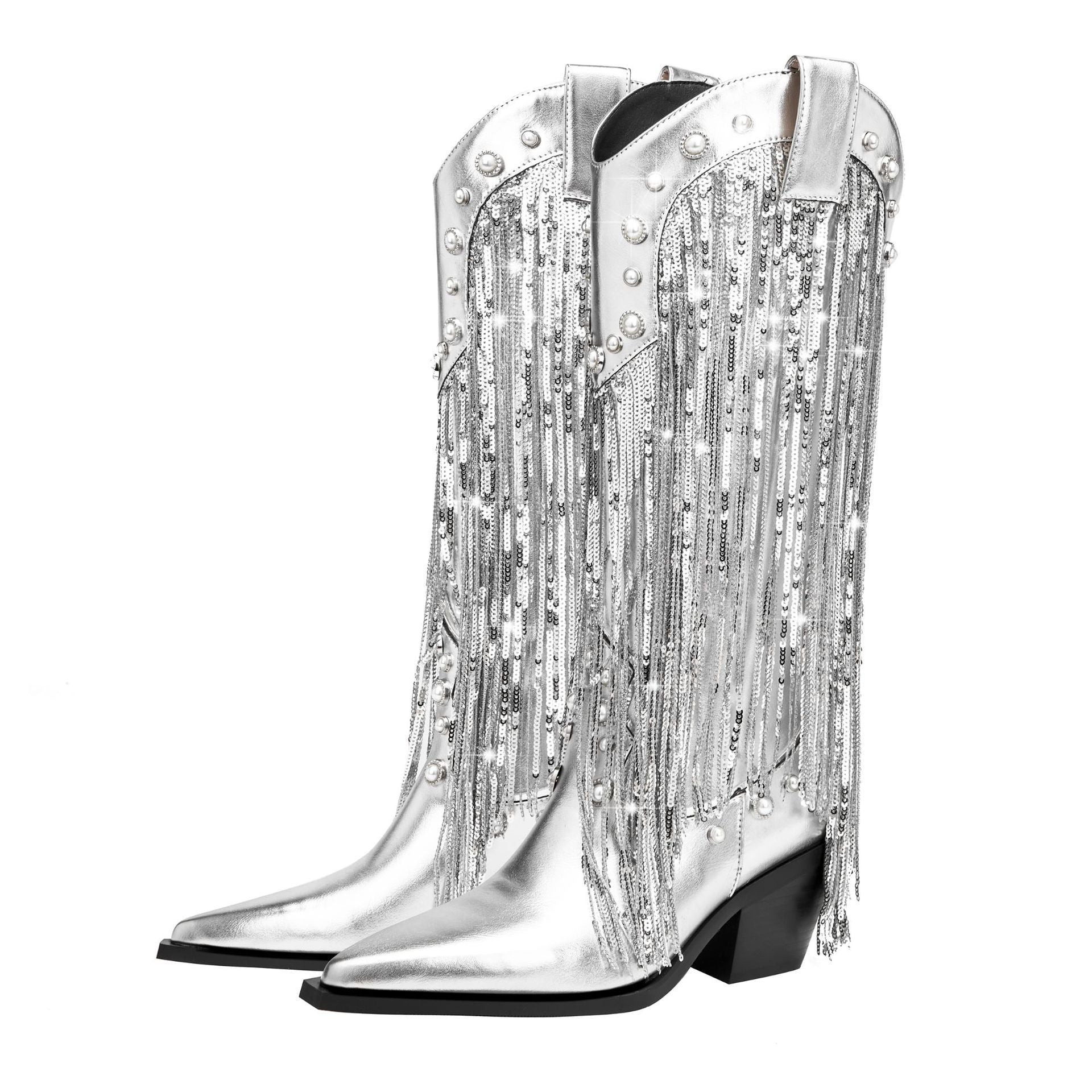 Women's Statement Fringe Shimmering Western Cowboy Boots