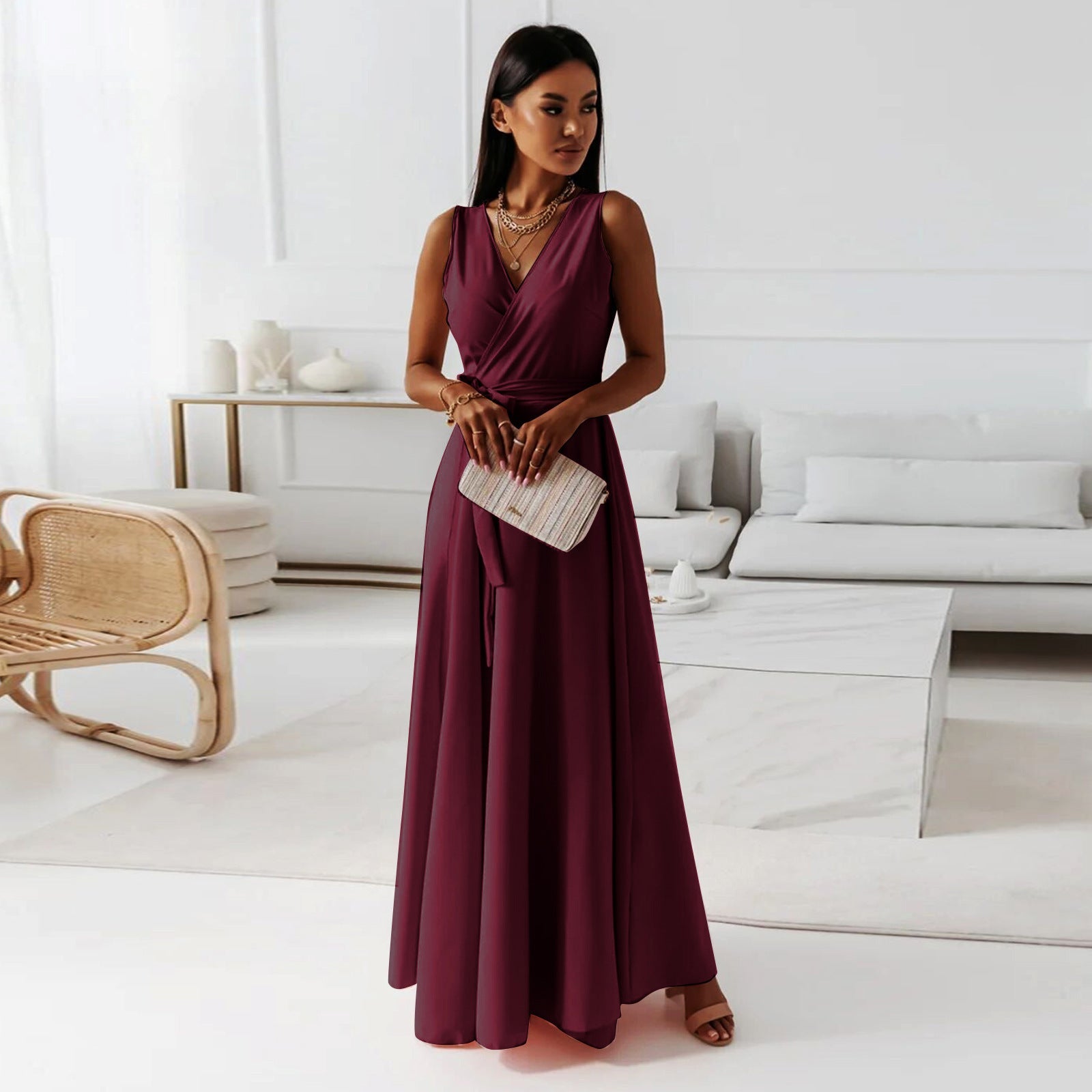 Women Elegant Wrap Long Gown Flattering Wedding Guest Dresses for Formal Event