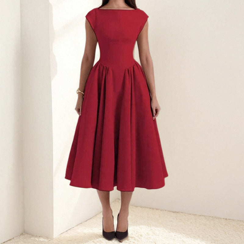 Women's Formal Occasion Midi Dress with Round Neckline