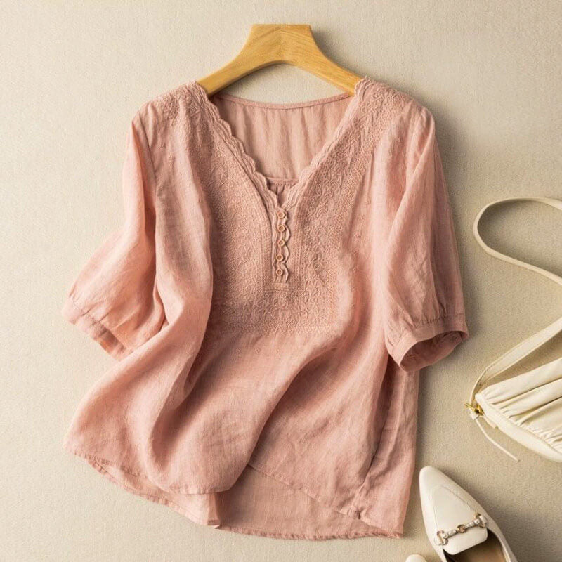 Luciana | Women’s Embroidered Cotton-Linen Blouse