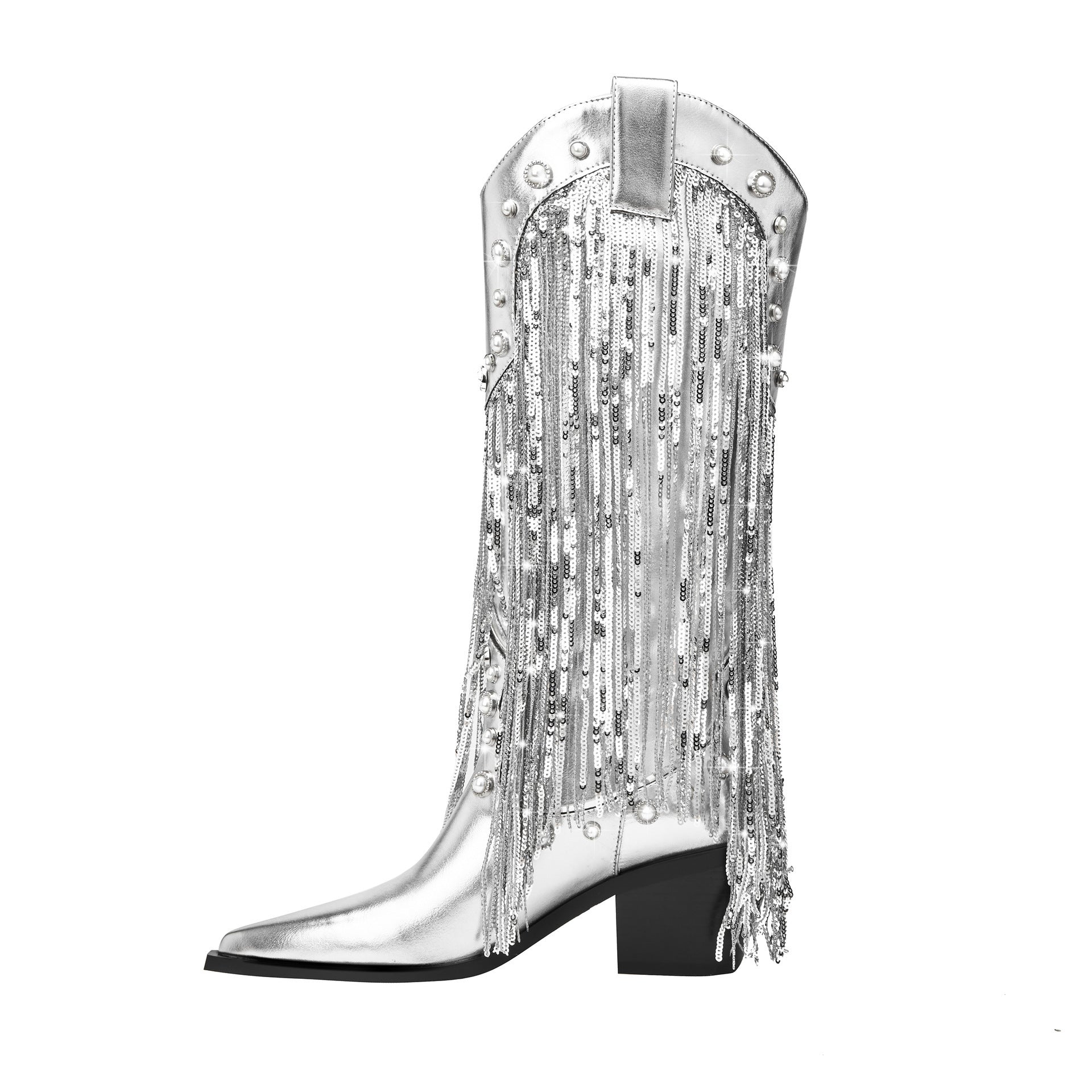 Women's Statement Fringe Shimmering Western Cowboy Boots