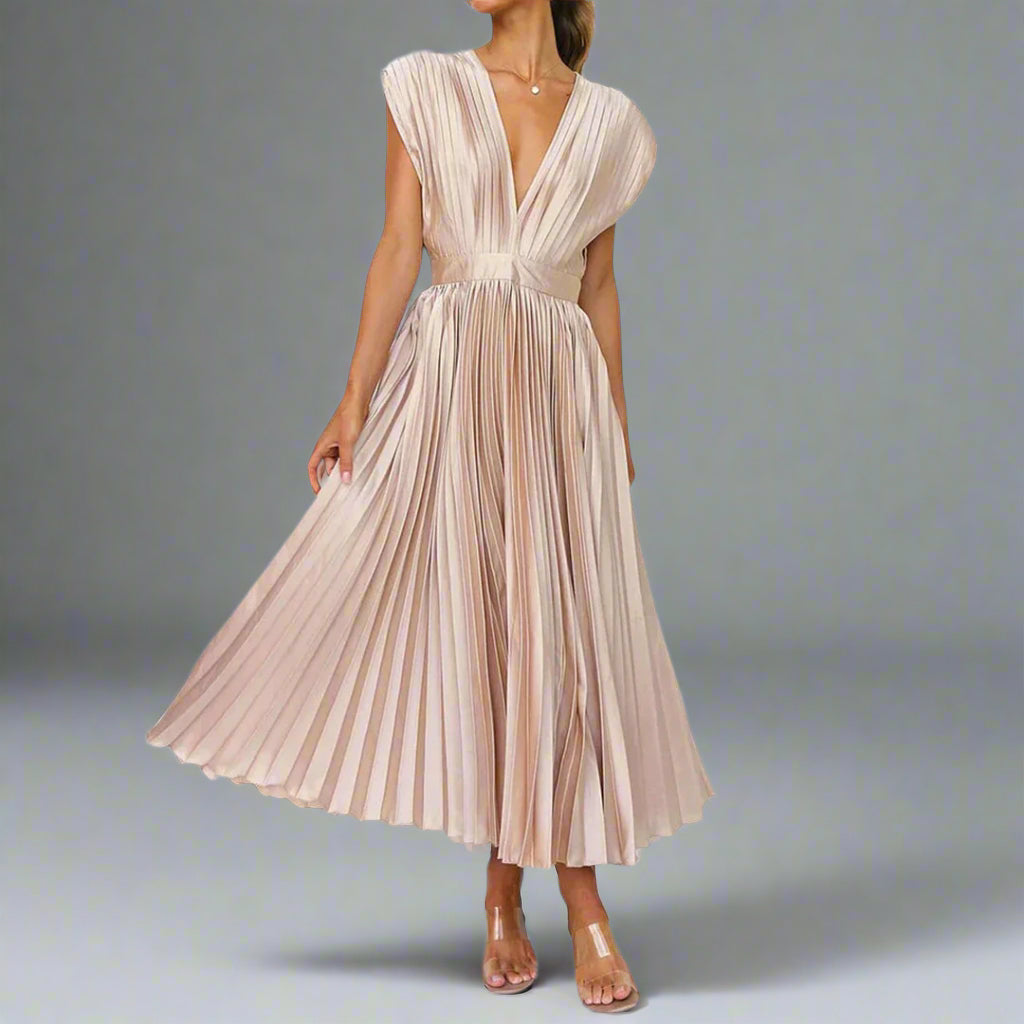 Women's Glamour Pleated Evening Wedding Stunning Formal Midi Dress