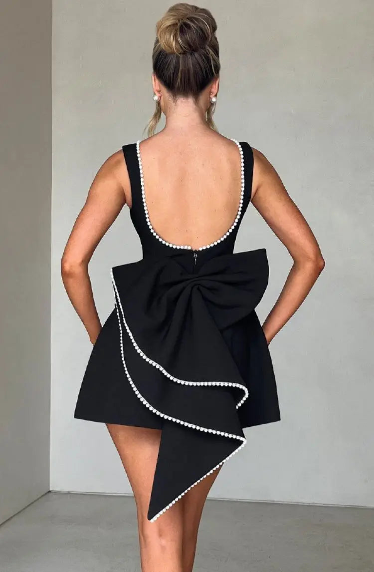 Women's Exquisite Mini Dress with Back Bow Detail