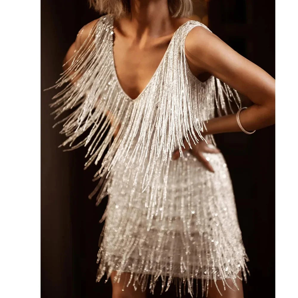 Women's Cocktail Fringe Trim Dress Evening Party Style