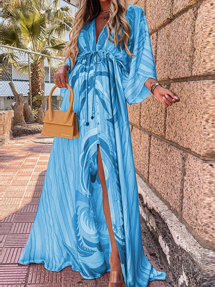 Women's Stylish Abstract Seasonal Colorful Maxi Dress with Graphic Print