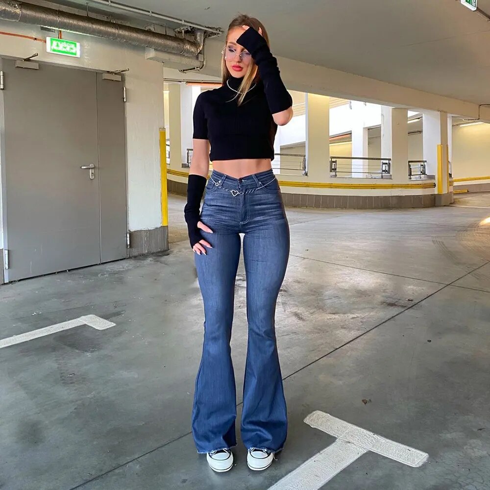 Women’s High Waist Blue Flare Jeans