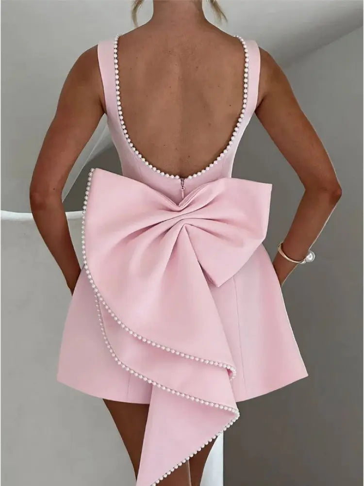 Women's Exquisite Mini Dress with Back Bow Detail
