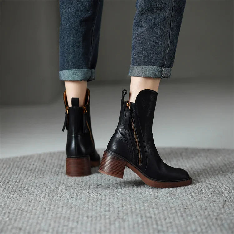 Women's Classic Fashion Durable Ankle Heeled Boots for Outdoor