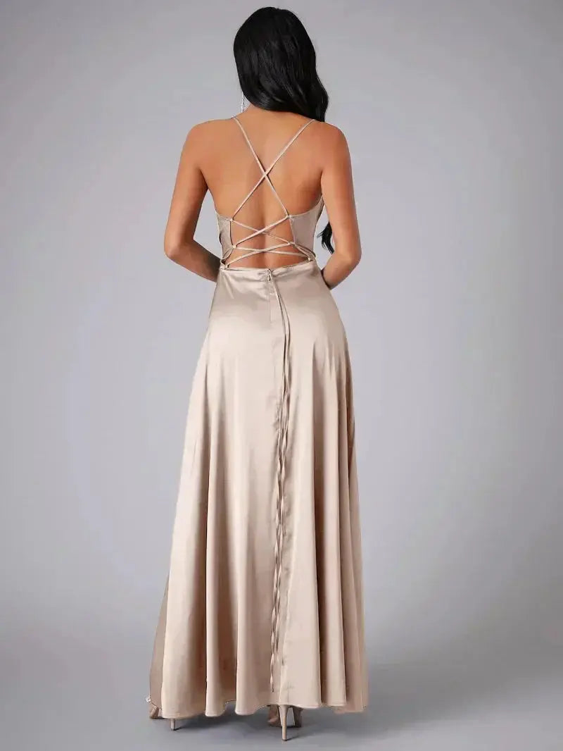 Miana | Women’s Satin Cowl Neck Maxi Dress
