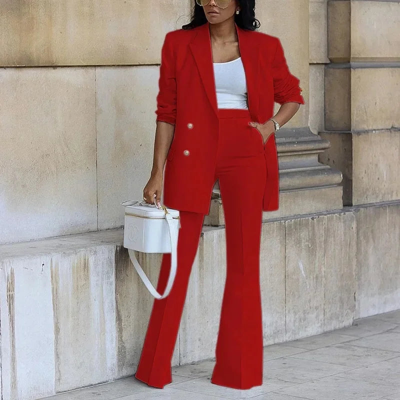 Women’s Tailored Suit Set Long Blazer with High-Waist Trousers