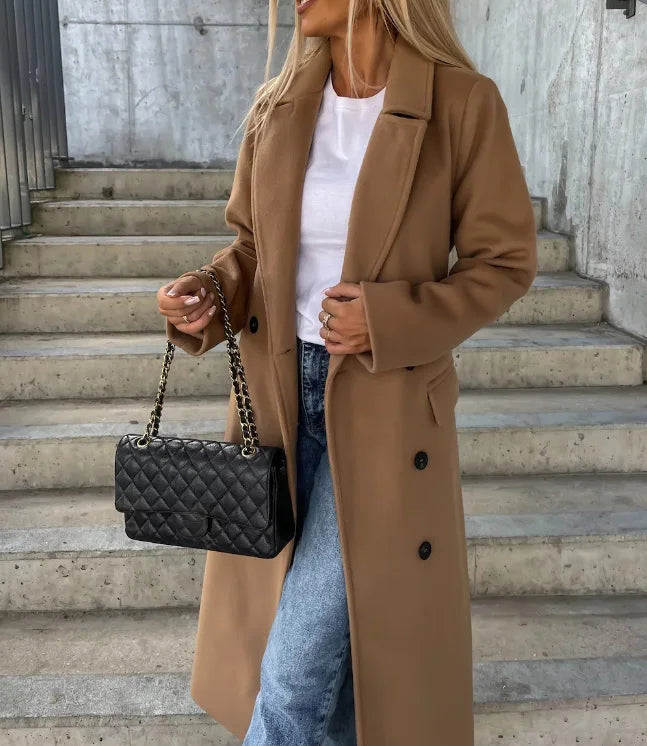 Women’s Longline Trench Coat Classic Warm Winter Layer
