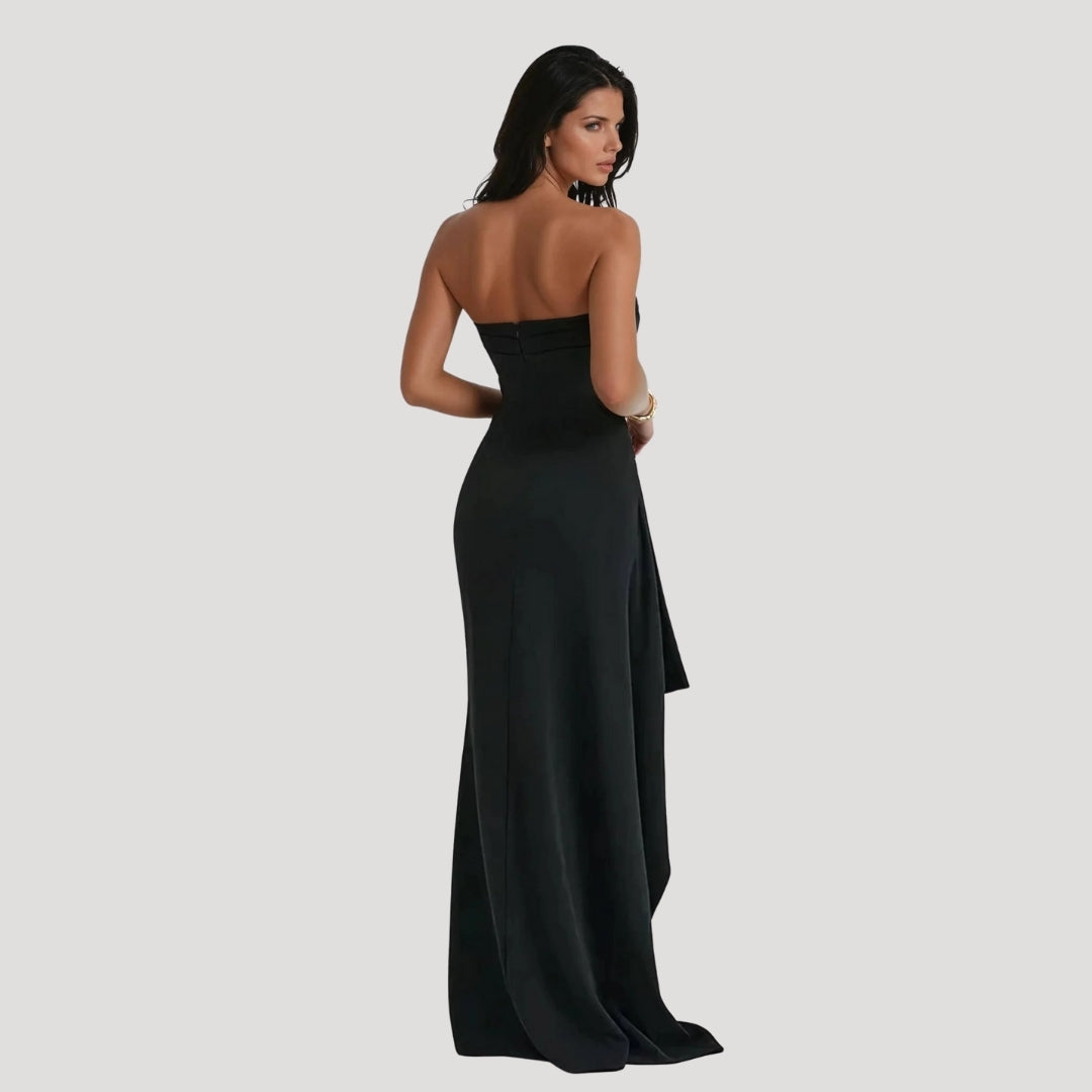 Women's Sleek Formal Maxi Wedding Guest Dress with Strapless Neckline