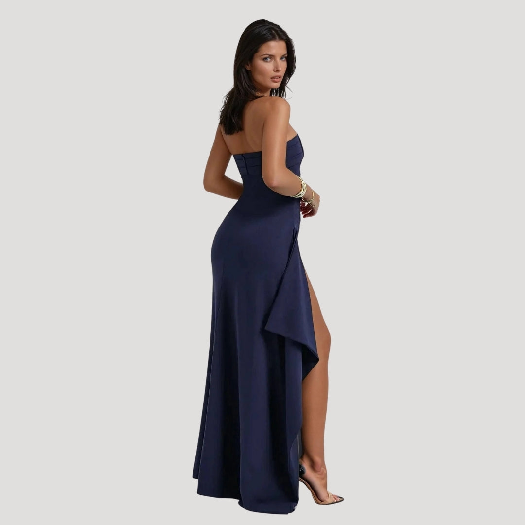 Women's Sleek Formal Maxi Wedding Guest Dress with Strapless Neckline
