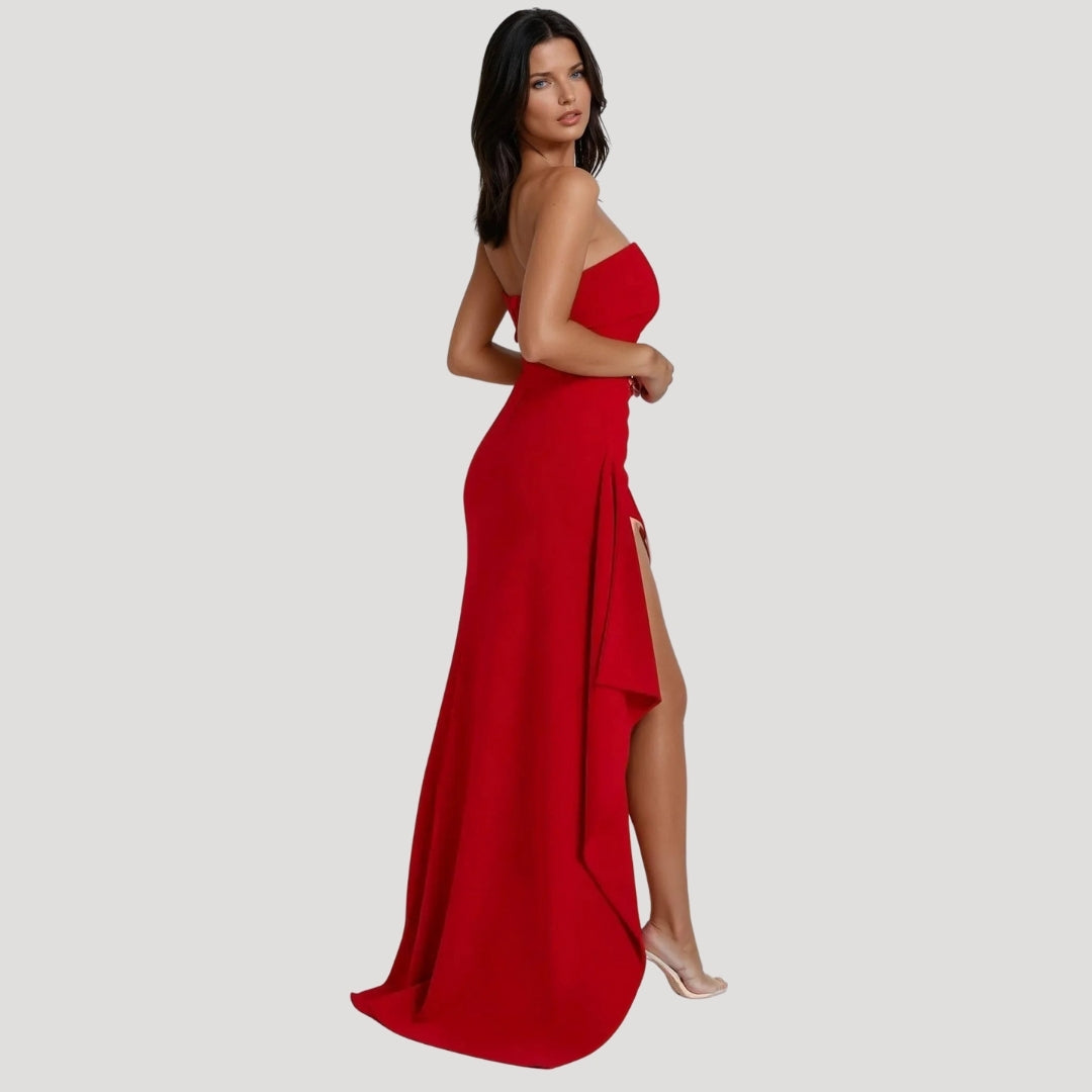 Women's Sleek Formal Maxi Wedding Guest Dress with Strapless Neckline