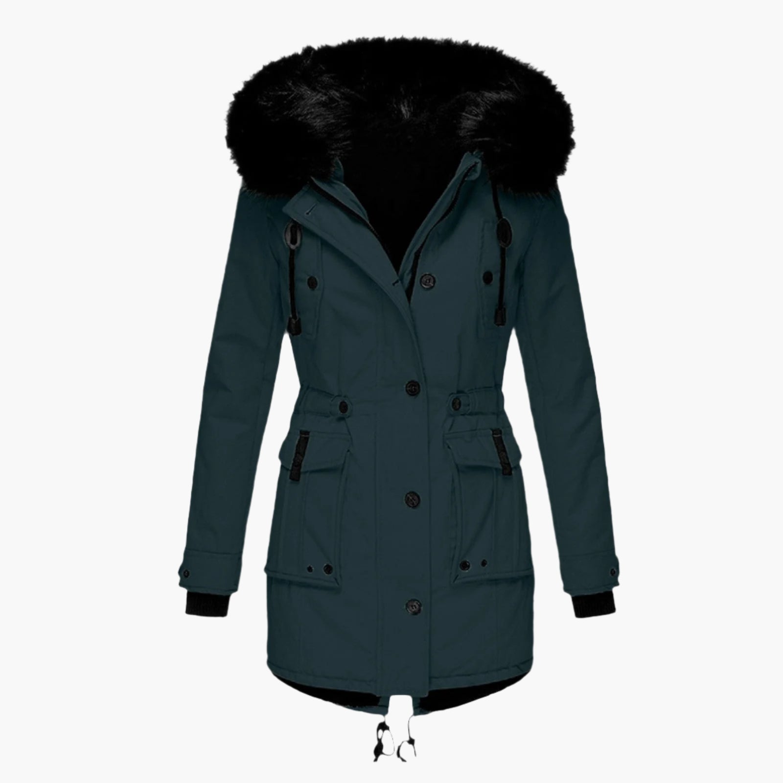 Women’s Warm Hooded Coat Fitted Winter Button Zip Jacket