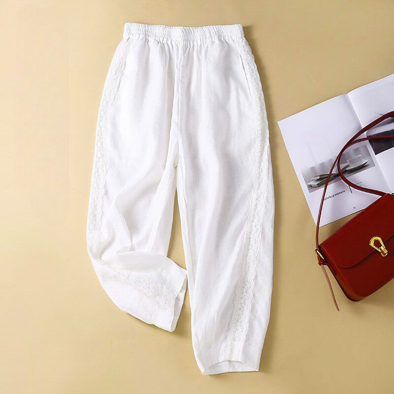 Mimi | Women’s Embroidered Cotton-Linen Pants
