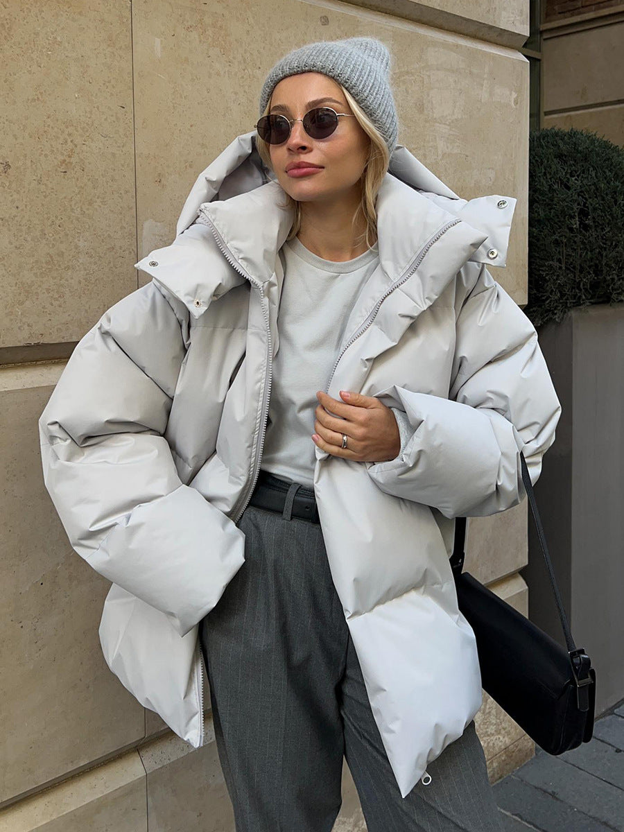 Women’s Long Puffer Coat Quilted Design with Hood and Zip Closure