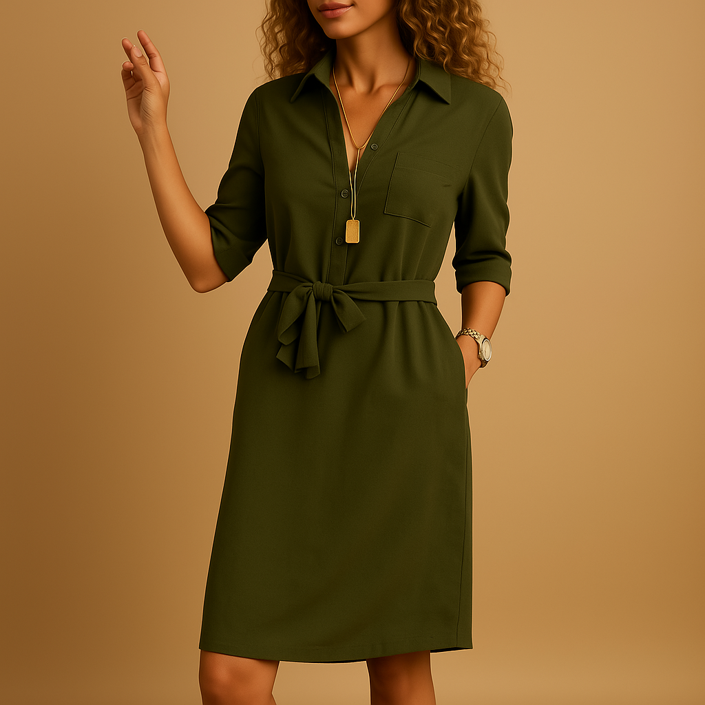 Exquisite Flattering Outdoor Spring Belted Shirt Dress for Women