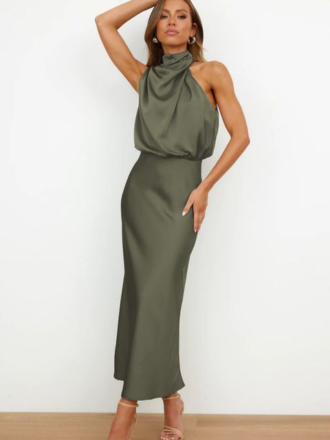 Women's Stunning Halter Glamour Midi Dress for Special Events