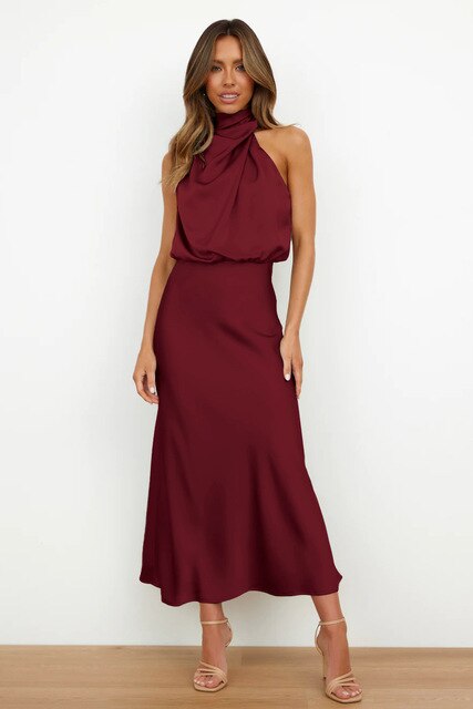 Women's Stunning Halter Glamour Midi Dress for Special Events