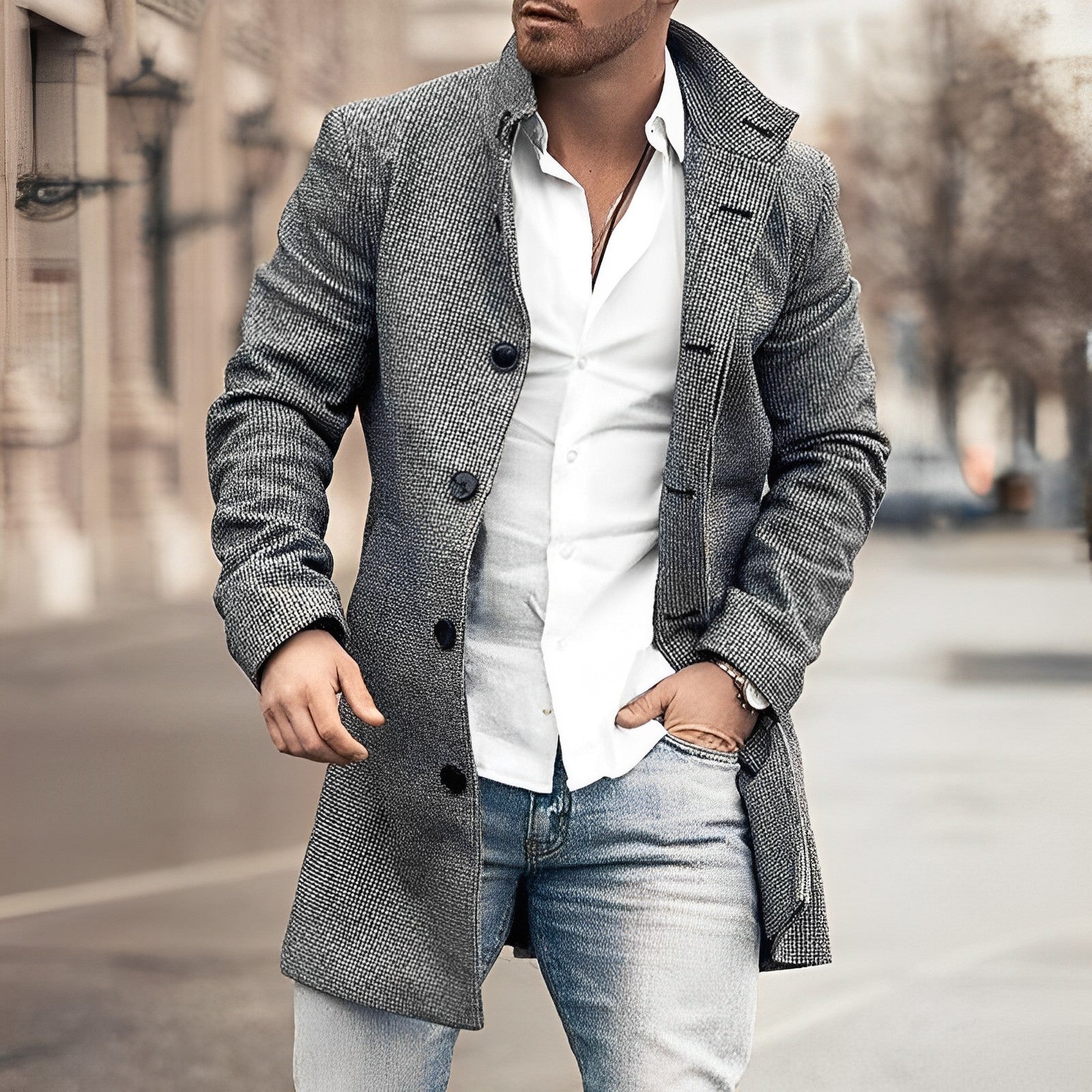 Men’s Longline Button-Up Coat Smart Timeless Style