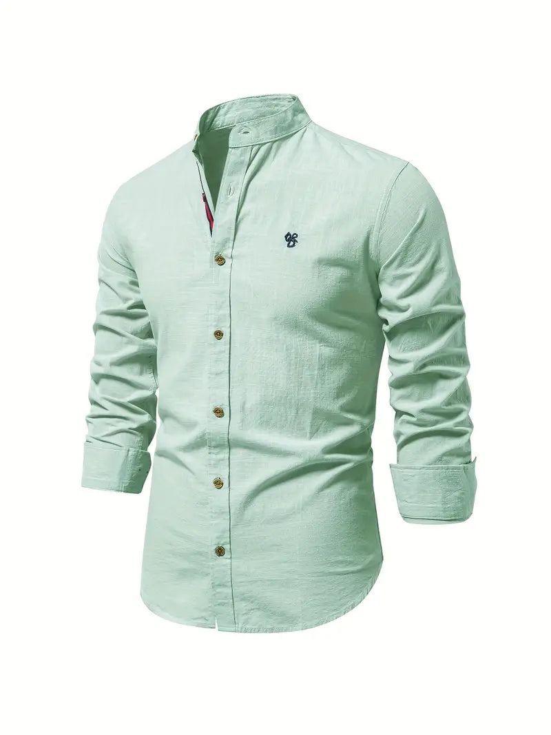 Men's Casual Streetwear Outdoor Shirt with Stand-up Collar and Button Front