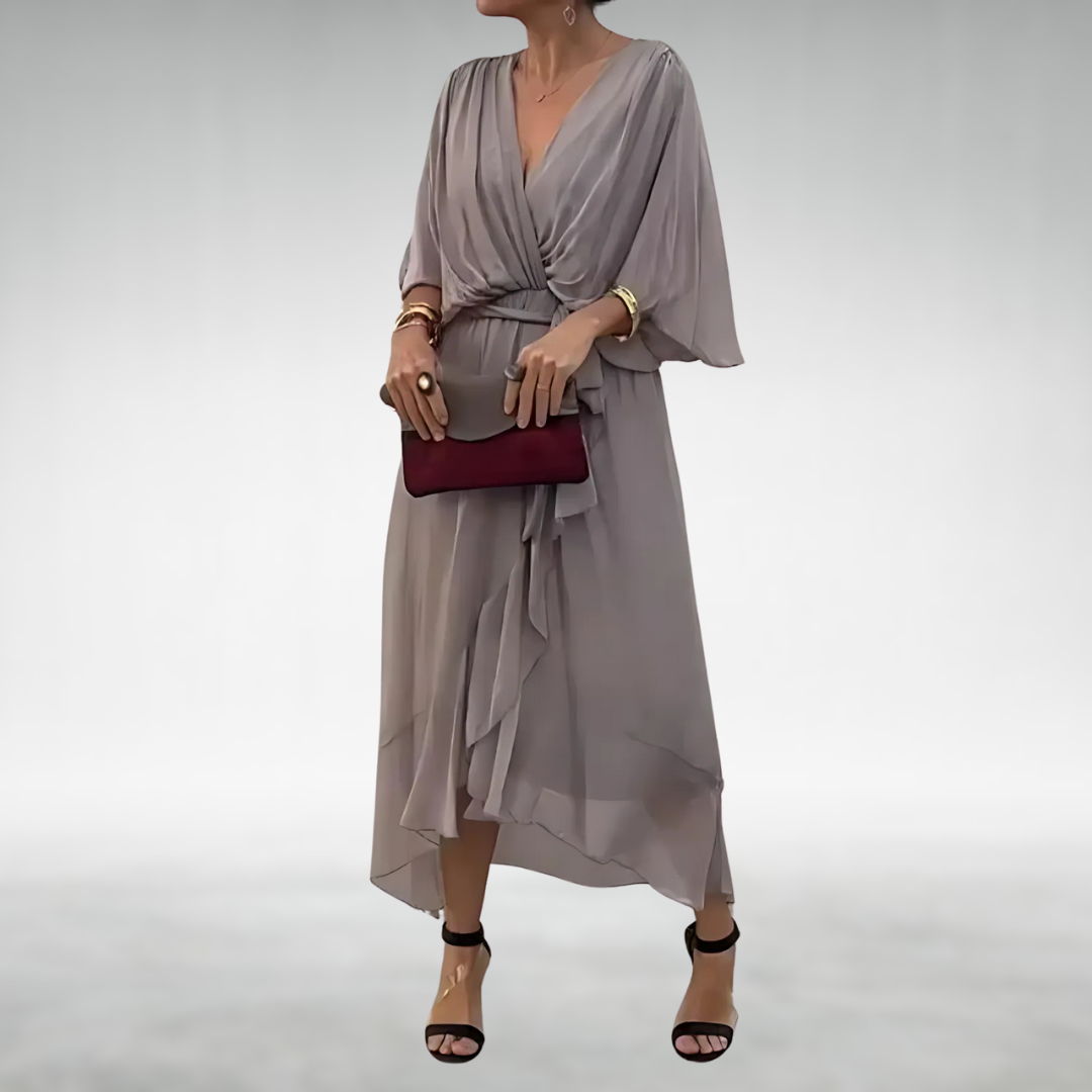 Women's Elegant Chiffon Occasion Maxi Dress with V-Neckline