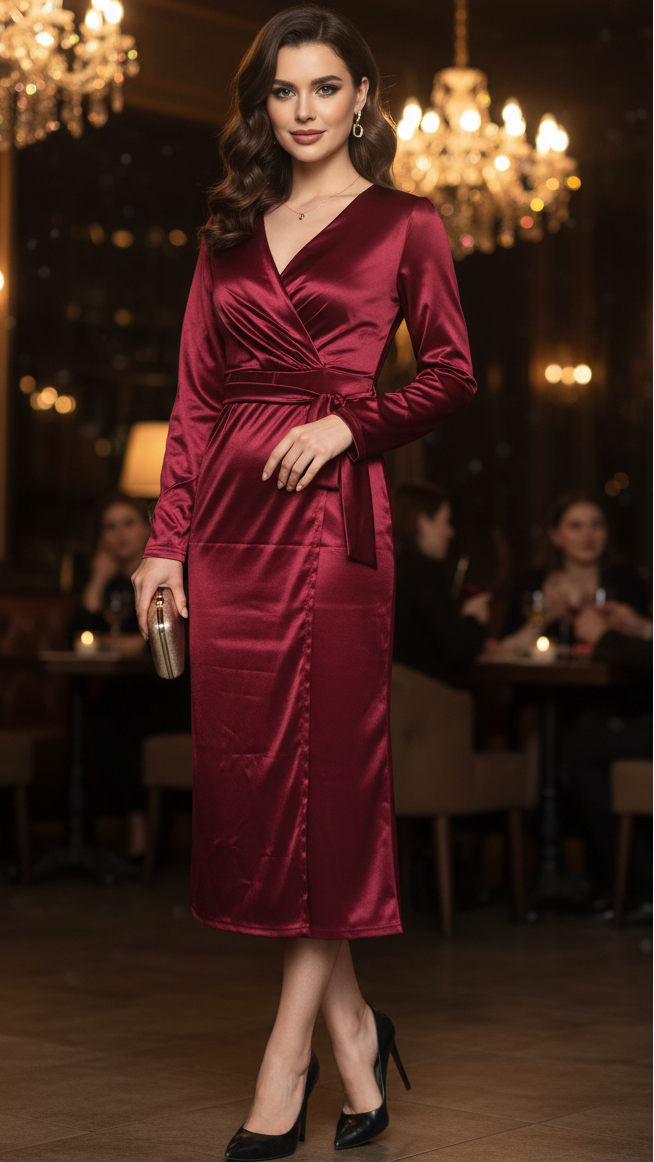 Fashion Elegance Spring Wrap Midi Evening Dress for Women