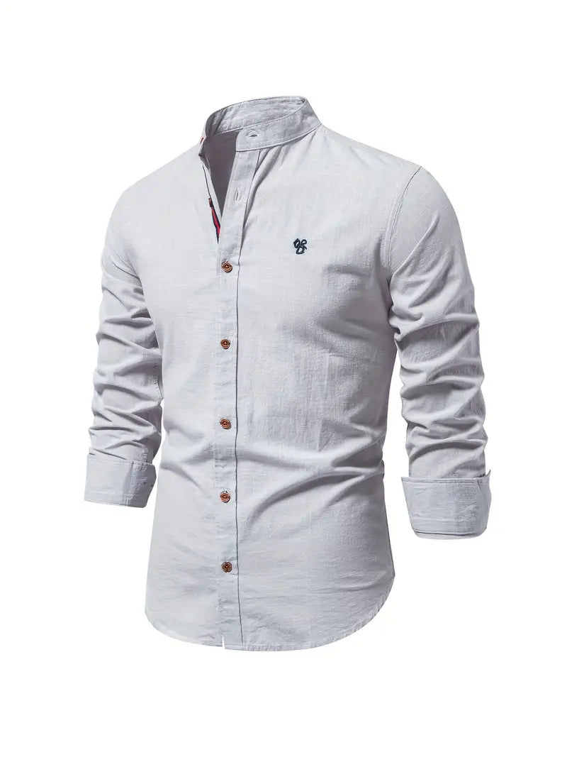Men's Casual Streetwear Outdoor Shirt with Stand-up Collar and Button Front