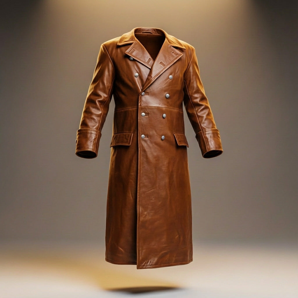 Thorne | Men’s Premium Leather Double-Breasted Overcoat