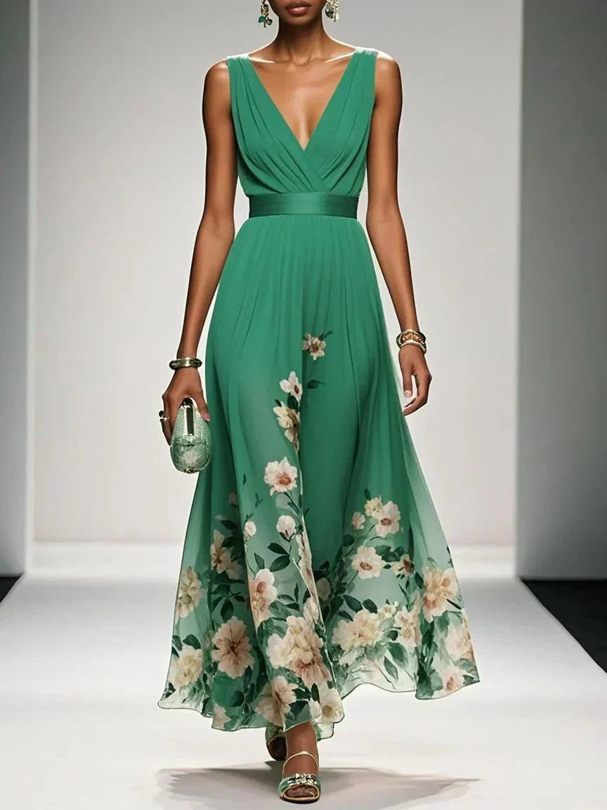 Women Elegant Celebration Floral Print Wedding Guest Dress