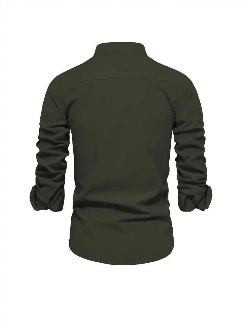 Men's Casual Streetwear Outdoor Shirt with Stand-up Collar and Button Front