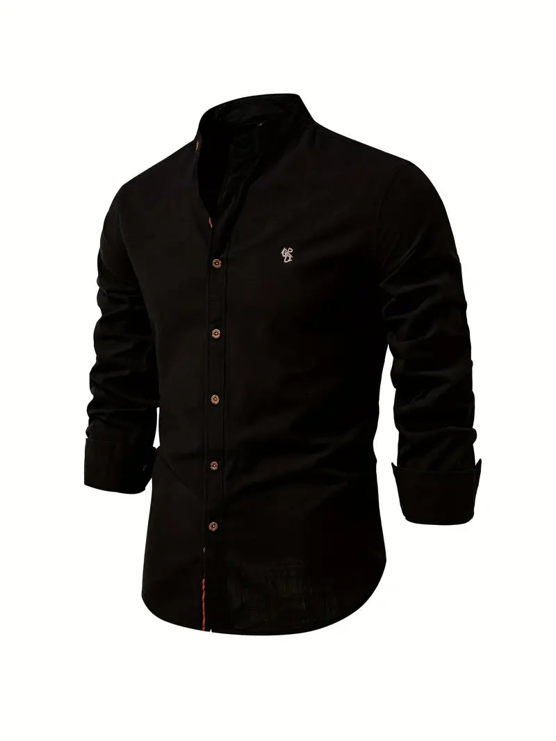 Men's Casual Streetwear Outdoor Shirt with Stand-up Collar and Button Front