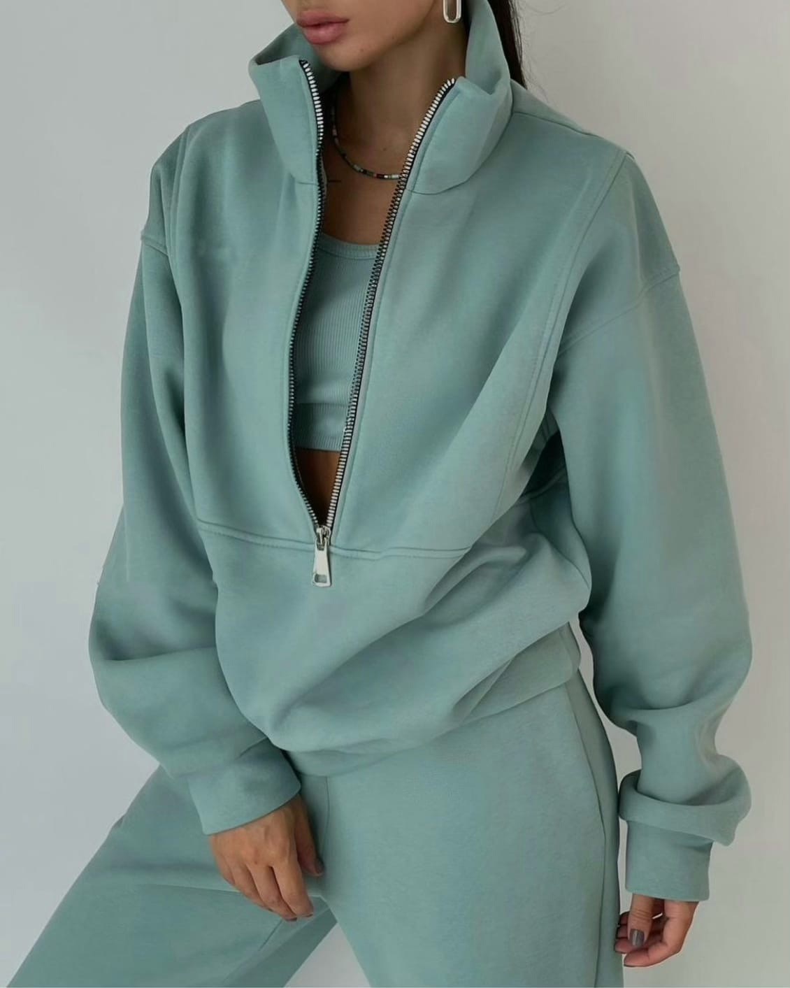 Women’s Oversized Two-Piece Set Casual Half-Zip Top & Joggers