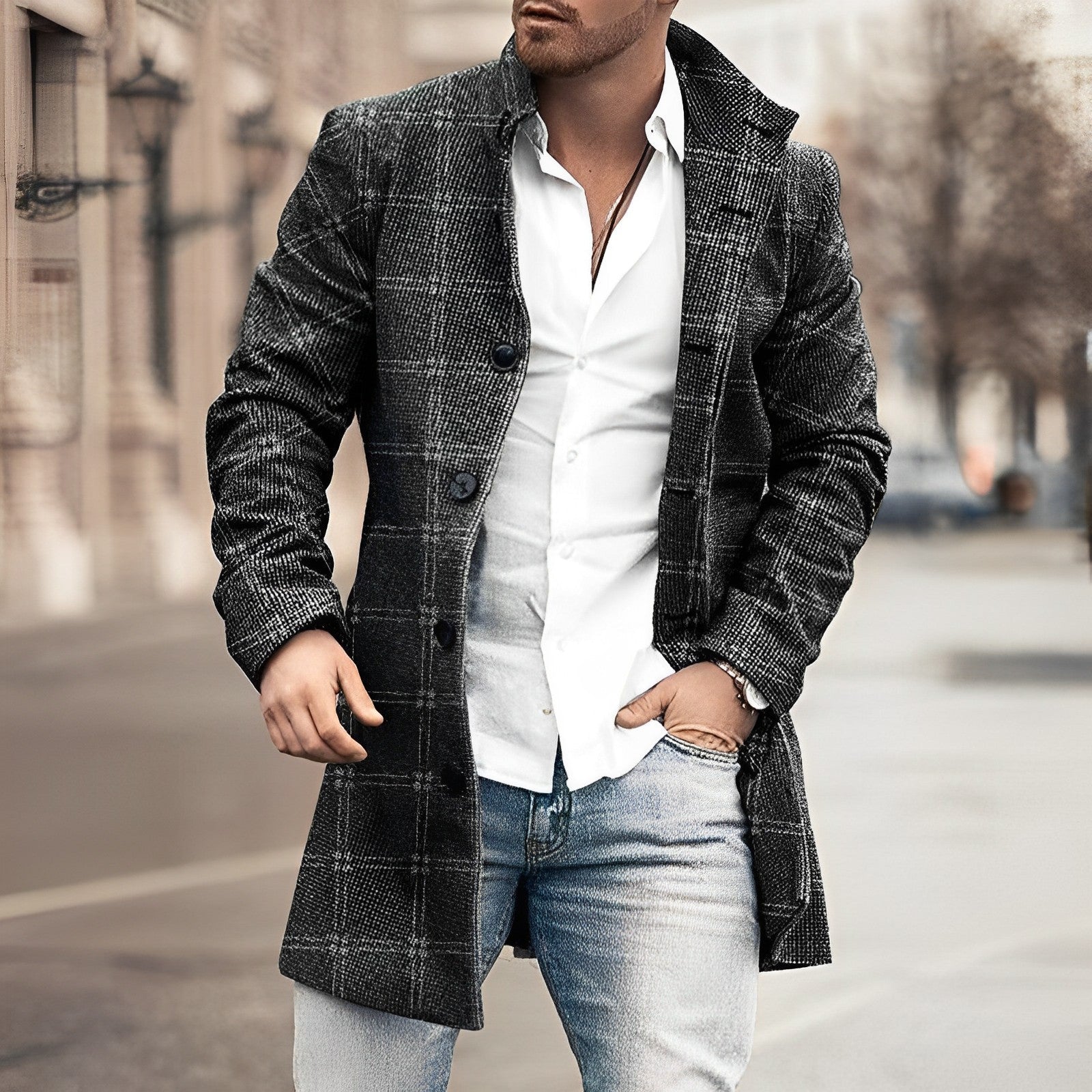 Men’s Longline Button-Up Coat Smart Timeless Style