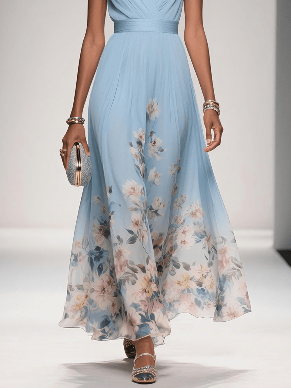 Women Elegant Celebration Floral Print Wedding Guest Dress