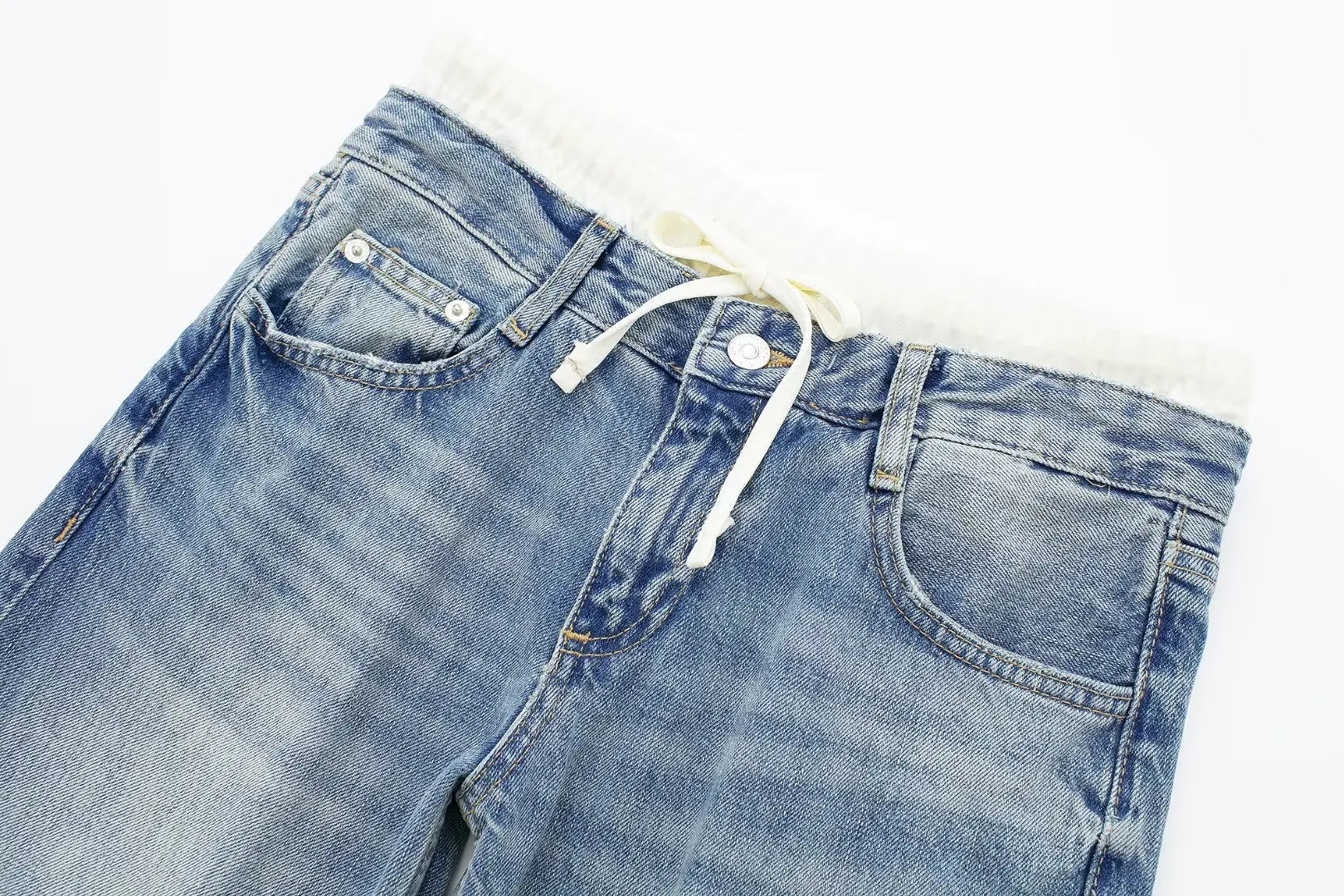 Women’s Retro Mid‑Waist Straight‑Leg Jeans with Lace‑Up